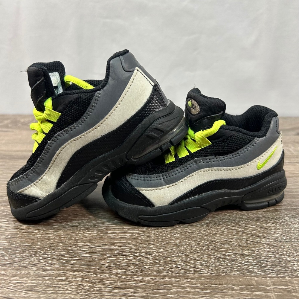 Nike Air Max 95 Toddler Black Grey Volt Green Sneakers 905462-022 Size 7C - Picture 4 of 7